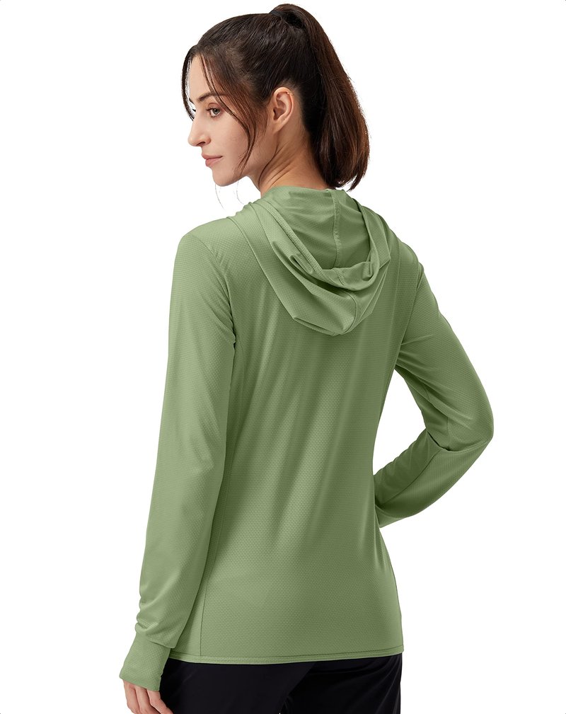 Soothfeel Women's UPF 50+ Sun Protection Hoodie Jacket Lightweight Long Sleeve Sun Shirt for Women with Pocket Hiking Outdoor Olive XS