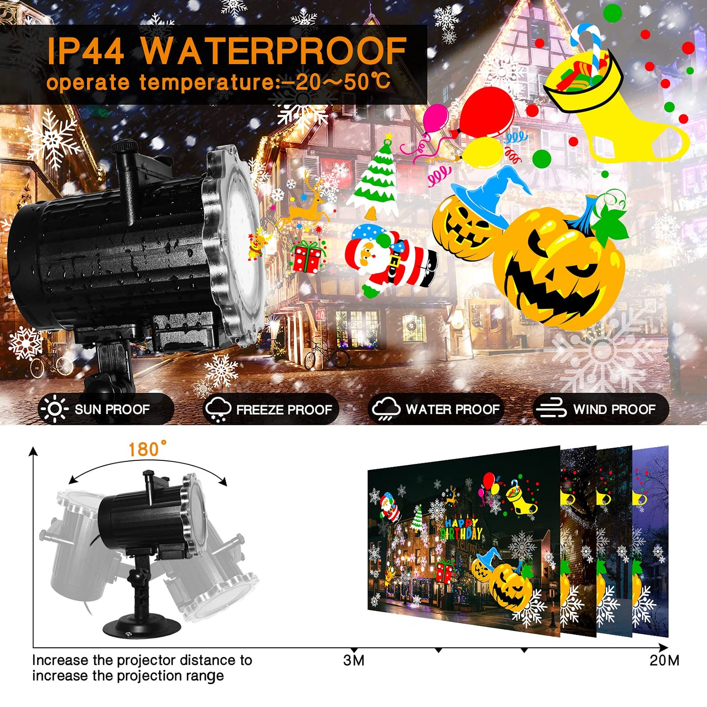 Halloween Decorations,Segotendy Halloween Christmas Projector Lights,64 Patterns LED Xmas Projector Outdoor Indoor,Waterproof Snowflake Projection Light with Remote Control for New Year Party Garden