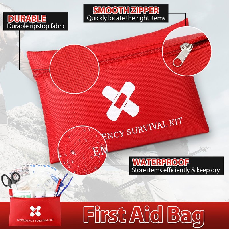 Geiserailie 10 Pack Mini First Aid Kit for Home Car Travel Camp Outdoor Back to School Sports Hiking Emergency Small First Aid Kit Travel Size Bulk Self Care Package 10 Individual Bag of 91 Items Each