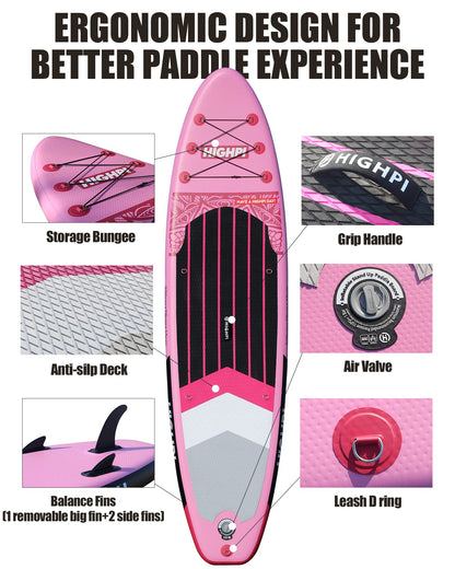 Highpi 10'6'' Inflatable Stand Up Paddle Board for Youth and Adults – Wide Sup with Premium Accessories, Blow Up Paddleboard for Surfing, Fishing, Yoga & More