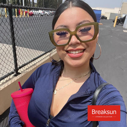 Breaksun Thick Frame Blue Light Glasses for Women Men Fashion Oversized Square Computer Gaming Eyeglasses (Black+ Olive green)