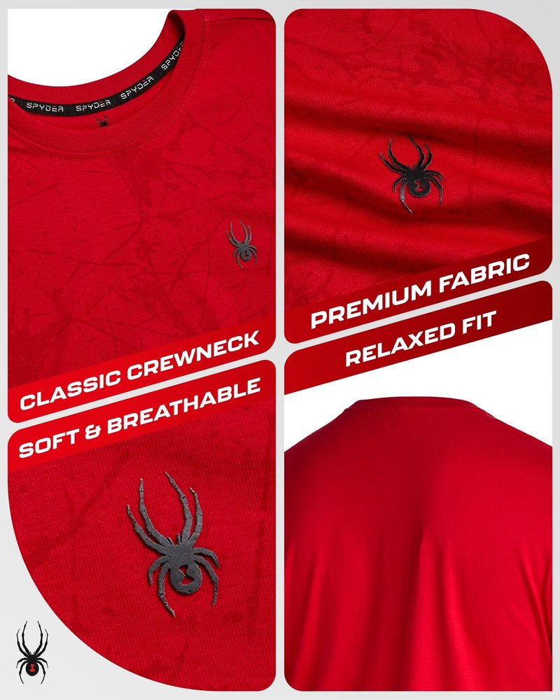 Spyder Mens T Shirt - Lightweight Cotton Blend Short Sleeve Athletic Jersey Shirts for Men for Training Running or Casual, Size Medium, Spyder Red Web