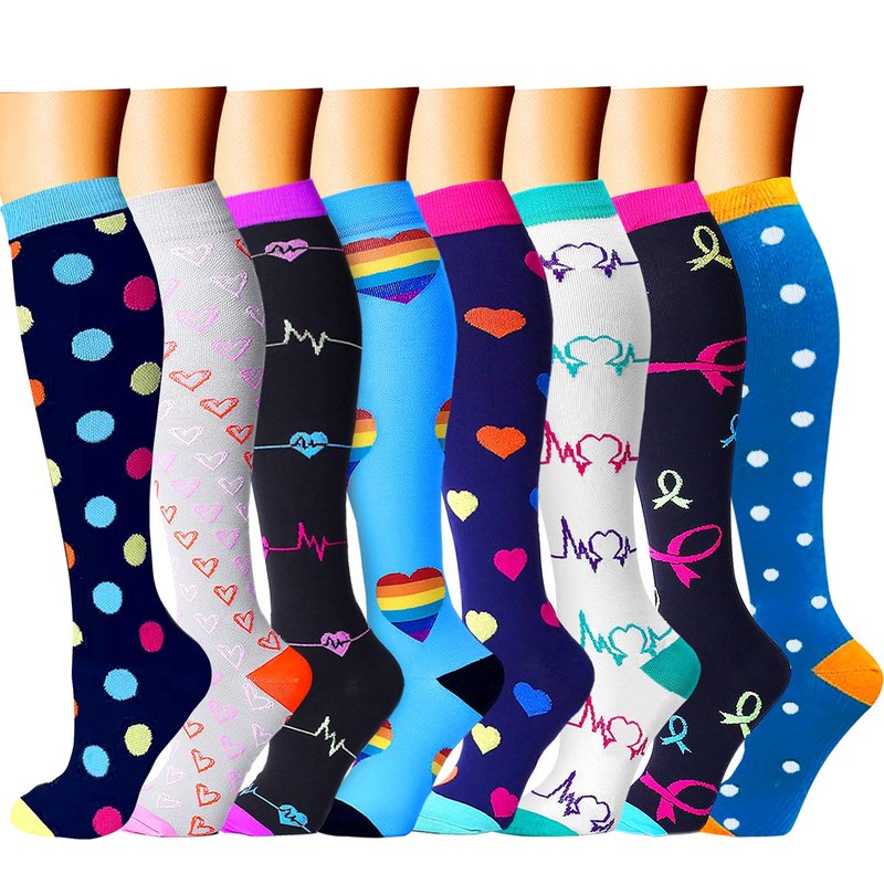 CHARMKING Compression Socks for Women & Men (8 Pairs) 15-20 mmHg Graduated Copper Support Calf Socks are Best for Pregnant, Nurses - Boost Performance, Circulation, Knee High Wide Calf(S/M, Multi 06)