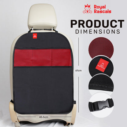 Royal Rascals Car Seat Kick Mats Back Seat Protector (2 Pack) Durable Waterproof Back Seat Organiser for Kids, Car Travel Accessories with Pockets & Storage, Road Trip Essentials, Easy to Install
