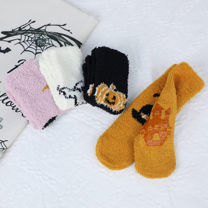 Halloween Socks Halloween Fuzzy Socks for Women Novelty Funny Spooky Socks Grip Socks Slipper Socks Holiday Witch Bat Pumpkin Socks Warm Fluffy for Thanksgiving?ift 3 Pack