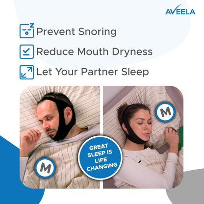 AVEELA Chin Strap for Sleeping | 3 Sizes Anti Snoring Chin Strap, Anti Snoring Device for Men and Women | Double Airflow Jaw Strap, Stop Snoring Solution Chin Strap - Medium Chin Strap for CPAP Users