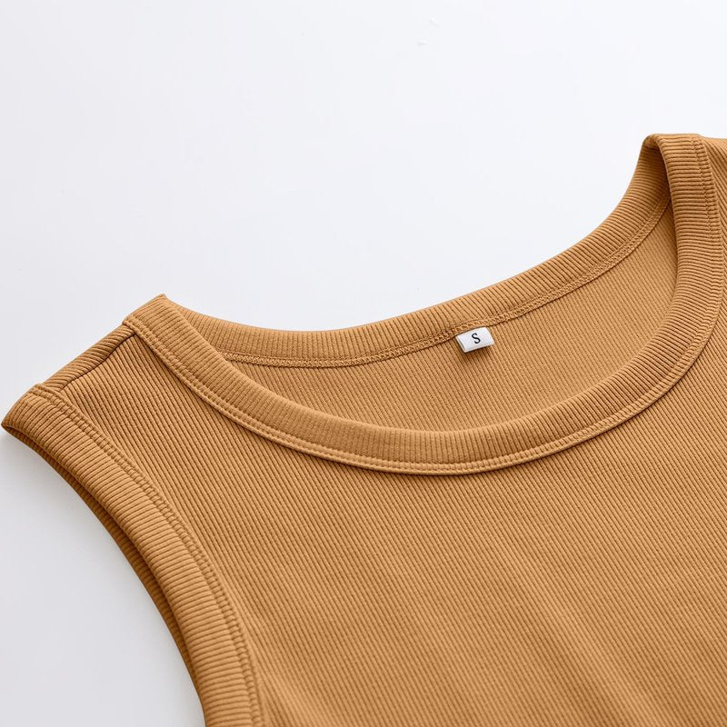 ANRABESS Womens Sleeveless High Neck Tank Tops Fashion Summer Casual Basic Slim Fit Ribbed Racerback Top Shirt Clothes Ginge Small
