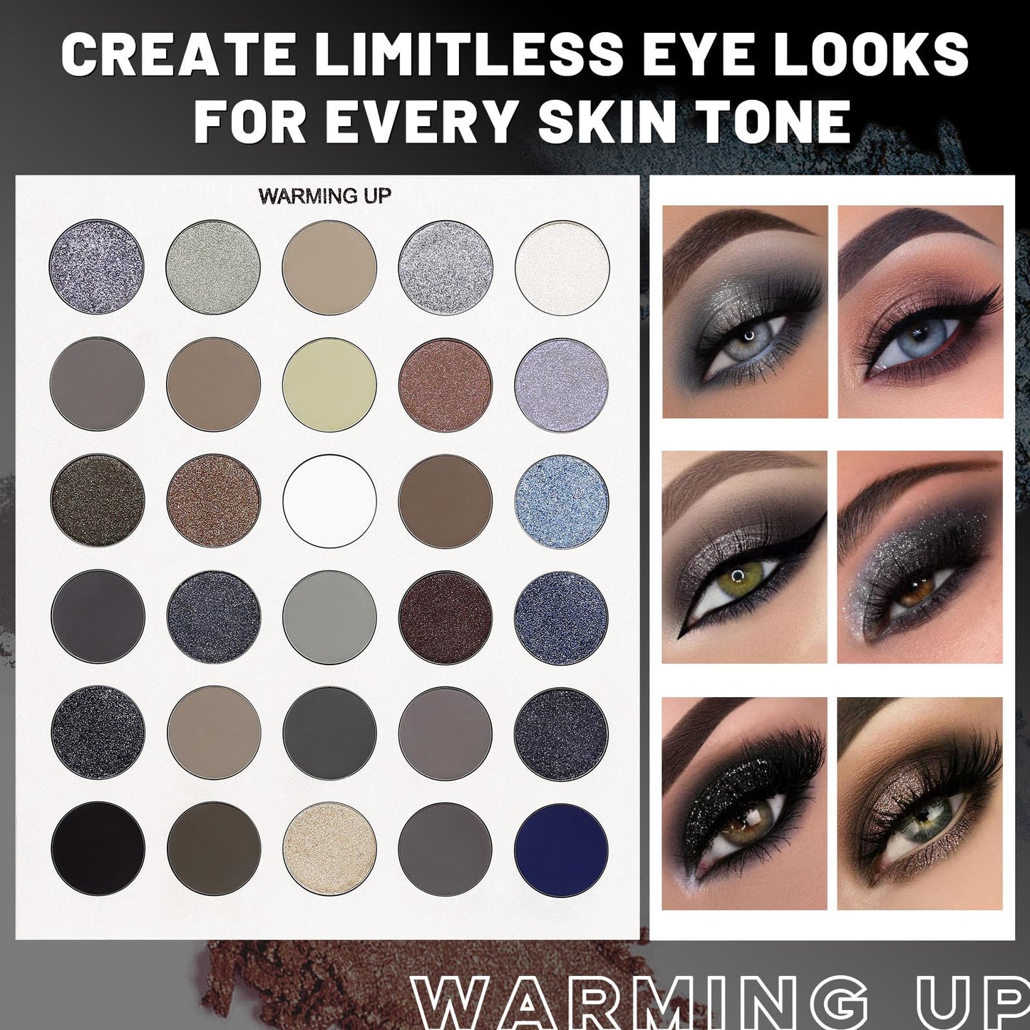 Black Grey Eyeshadow Makeup Palette + 15 Brushes Set, 86 Colors Matte Glitter Highly Pigmented Long Lasting Eye shadow, Blush, Contour, Highlighter All in One Make Up Kit for Halloween & Daily Use