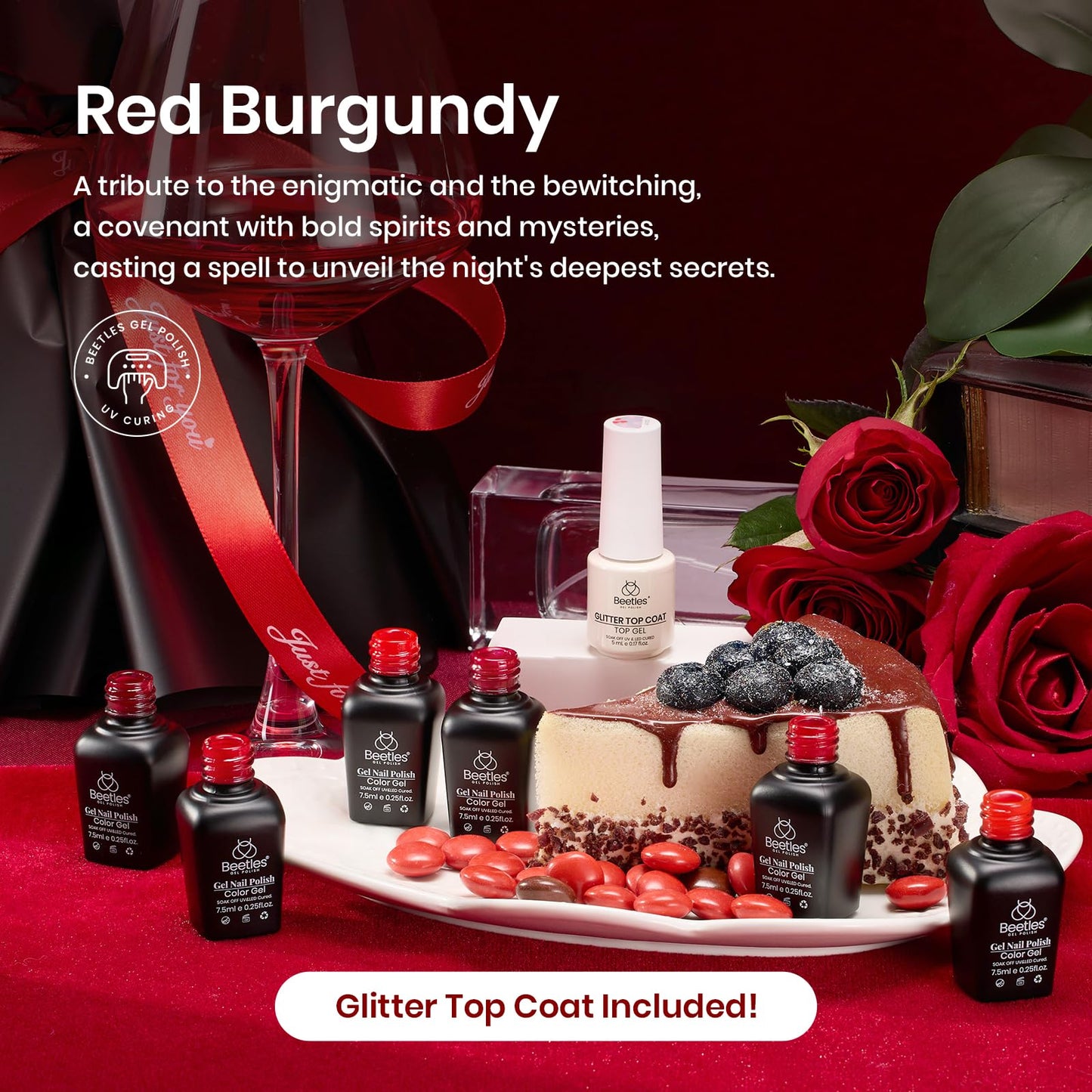 Beetles Cat Eye Gel Nail Polish Set, 6 Colors Glitter Red Pink Shiny Brown Burgundy Purple Blue Green Magnetic Effect Sparkle Stunning Nail Gel Polish Kit Soak Off UV Manicure Gifts for Women