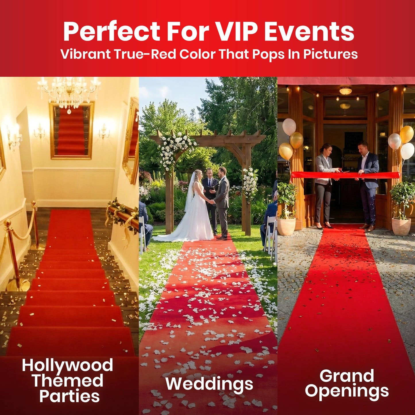 Red Carpet Runner for Party - Durable, Non Slip Red Rug - Hollywood Theme Party Decorations, Wedding Ceremony, Runway, Prom, Indoor & Outdoor Event (2.2x16.4ft)