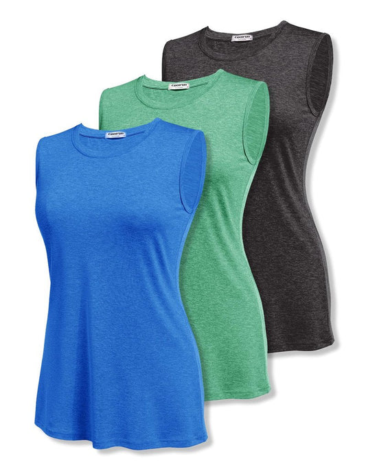 COOrun Workout Tank Tops Woman Sleeveless Athletic Top Lightweight Yoga Tank Crewneck Running T Shirt Pack 3 XL