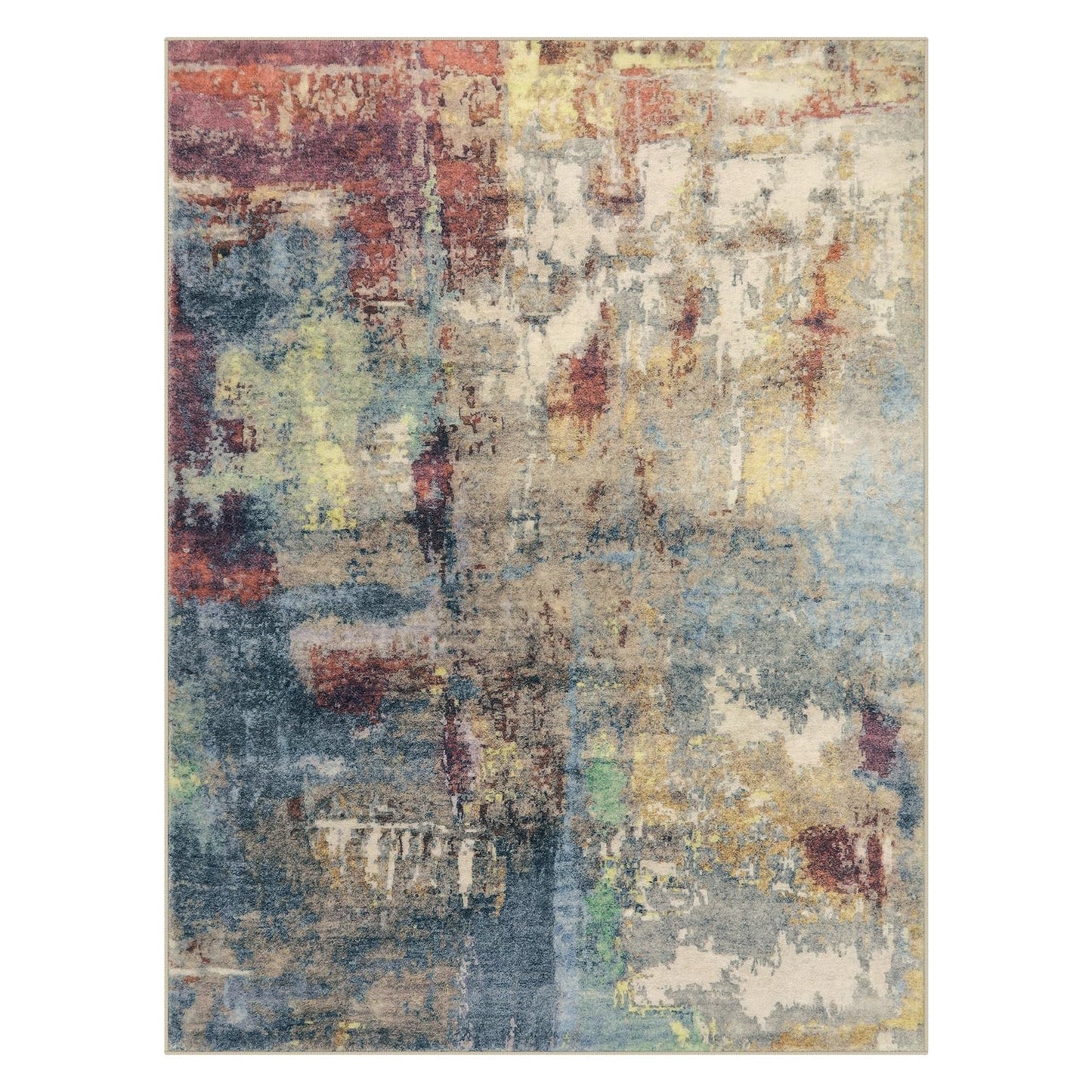 Lahome Modern Abstract 9x12 Area Rugs for Bedroom, Washable Living Room Rug for Bedroom Low Pile Non Slip, Red Soft Indoor Accent Carpet for Dining Room Table Home Decor Use
