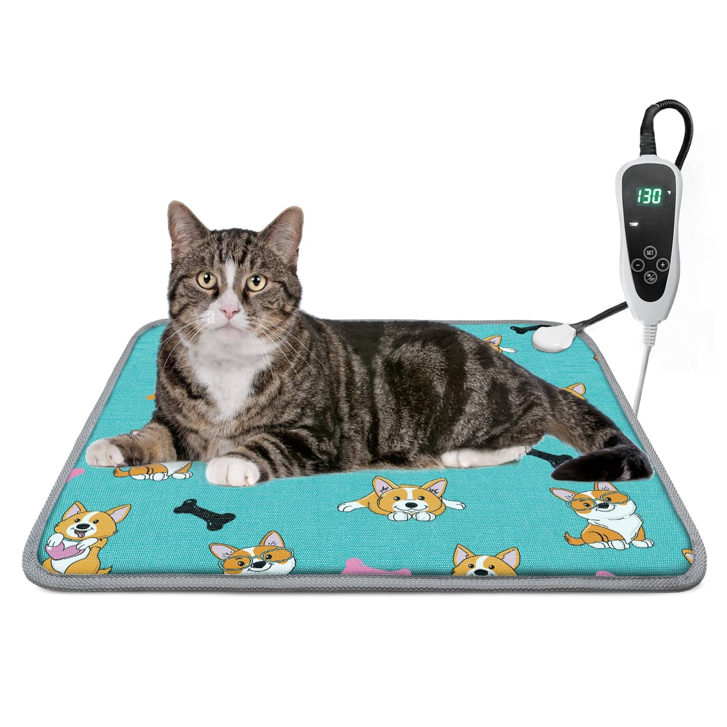 GOLOPET Cat Heating Pad 18x18 in Pet Heating Pad for Cats Waterproof Smart Thermostat Switch, Adjustable, Adding Wire Rope Wires Cat Warming Pad-Blue