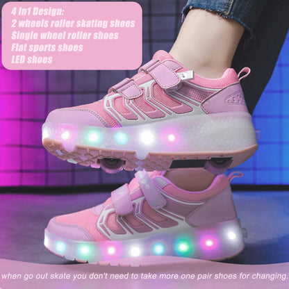 AIkuass Roller Shoes Sneakers LED Light Up Rechargeable Wheel Shoes As Gift for Girls Women