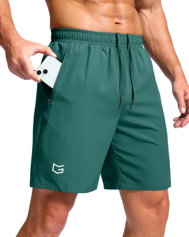 G Gradual Men's Athletic Running Shorts with Zipper Pockets Quick Dry 7"/ 5"/ 9" Workout Gym Shorts for Basketball Hiking(Rainforest Green,7XXL)