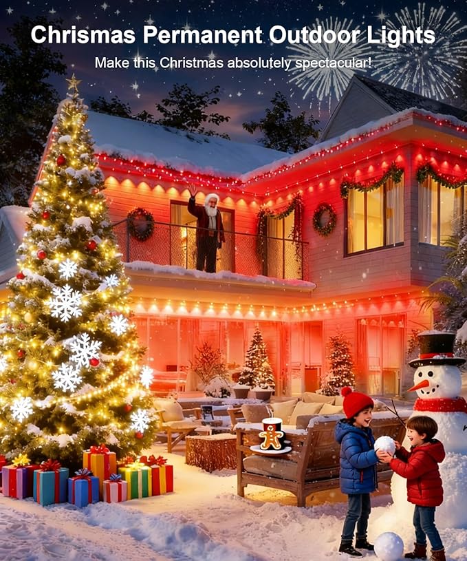 Nexillumi 300ft Permanent Outdoor Lights for House, 2025 New Smart RGB Christmas Lights Outdoor with APP Remote Control, IP67 Waterproof Eternity Eaves Lighting for Halloween Christmas Decorations