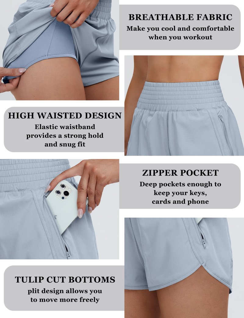 BMJL Women's High Waisted Athletic Shorts Pocket Workout Shorts Gym Sporty Running Shorts(S,Light grey371)