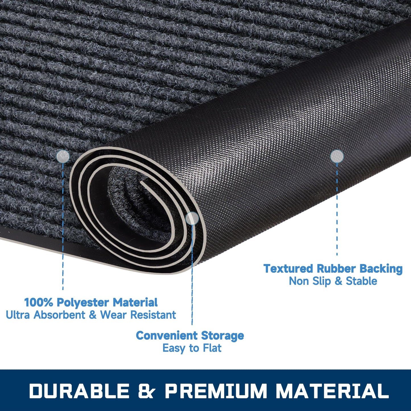 BesWin Indoor Outdoor Mat, 3' x 4' All-Season Waterproof Doormat for High Traffic Entryway, Heavy Duty Commercial Floor Mat, Non Slip Rubber Backing Front Door Mat Outside Entrance, Low-Profile, Grey