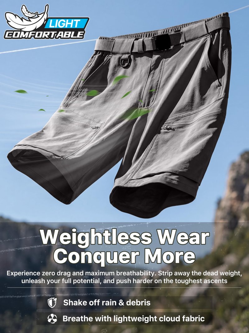 FREE SOLDIER Men's Cargo Hiking Shorts with Belt Lightweight Quick Dry Tactical Shorts with Pockets for Casual Work Golf(Gray,34W x 12L)