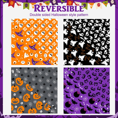 PAWCHIE Halloween Bandanas 4 Pack, Reversible Pumpkin Dog Scarf Bibs, Dog Holiday Costume Set with Two Adjustable Snaps, Multiple Halloween-Themed Patterns for Puppy, Cats, Pets