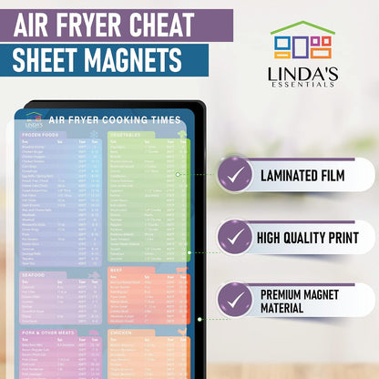 Air Fryer Cheat Sheet Magnets - Must Have Air Fryer Accessories Air Fryer Cookbook for Beginners Cooking Guide - Cooking Time Cheat Sheet - Magnetic Quick Reference (3 Pack)