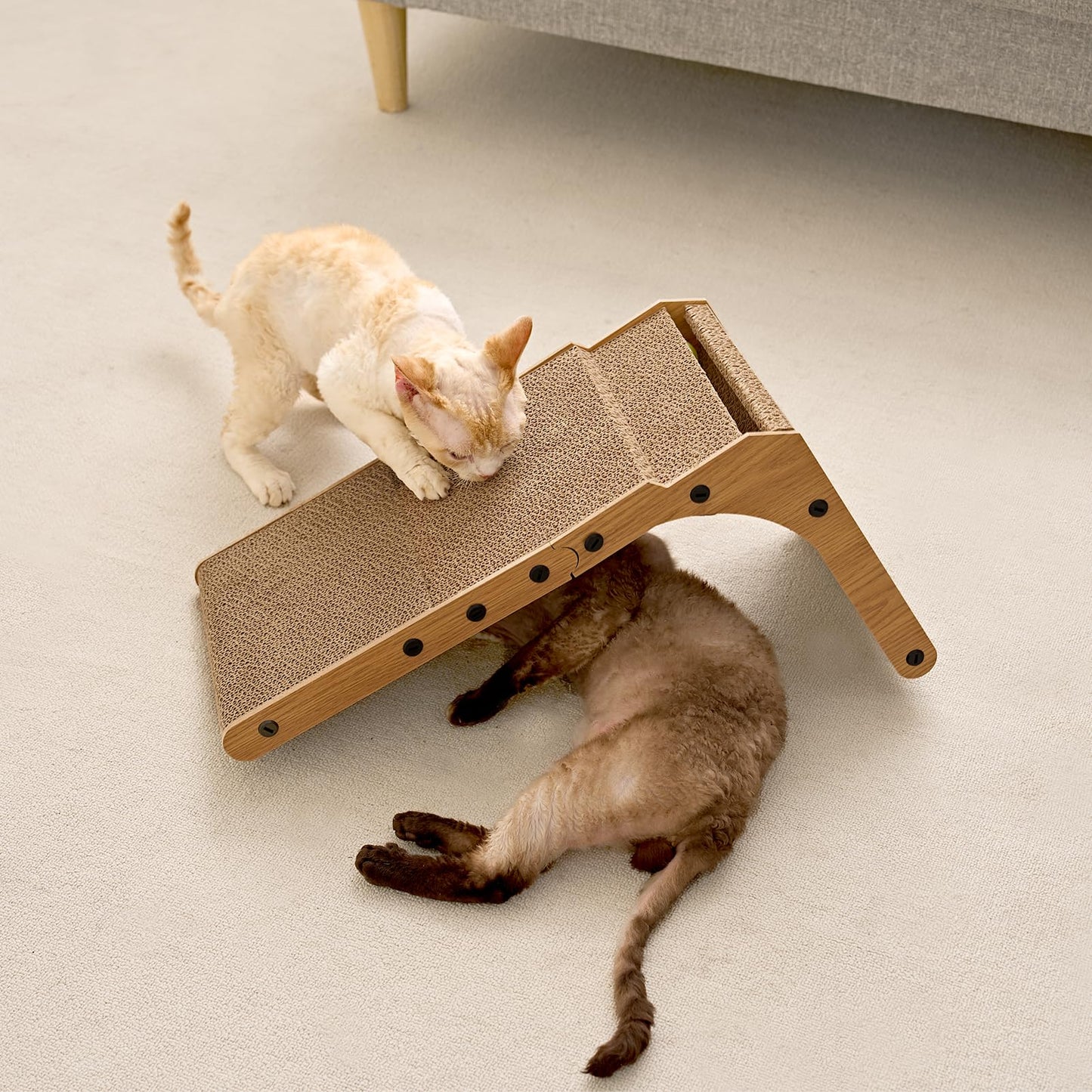 EHEYCIGA Cardboard Cat Scratcher for Indoor Cats, 26.8 Inch L Shaped Vertical Cat Scratching Board with Ball Cat Toy, Large Cat Scratcher Pad, Brown