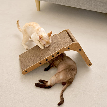 EHEYCIGA Cardboard Cat Scratcher for Indoor Cats, 26.8 Inch L Shaped Vertical Cat Scratching Board with Ball Cat Toy, Large Cat Scratcher Pad, Brown