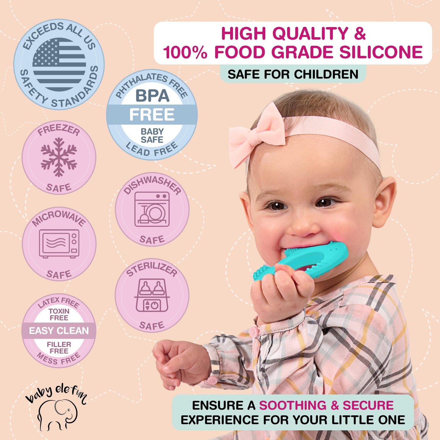 Baby Elefun Teething Ring for Babies 0-6 Months - 5X Pain Relief Smart Teether - Zero Developmental Delay Silicone Teether - Cute Infant Chew Toy, Shower Gift
