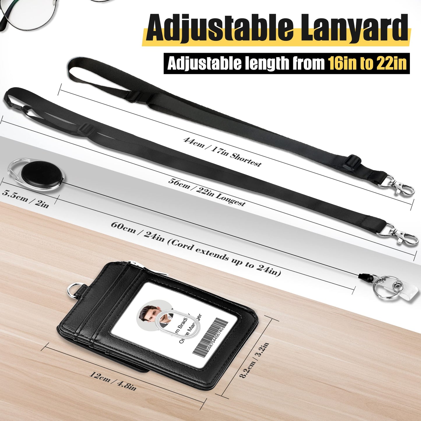 ELV Badge Holder, ID Card Wallet with 5 Card Slots, 1 RFID Blocking Pocket, Retractable Reel and Neck Lanyard Strap for Offices, School, Driver Licence