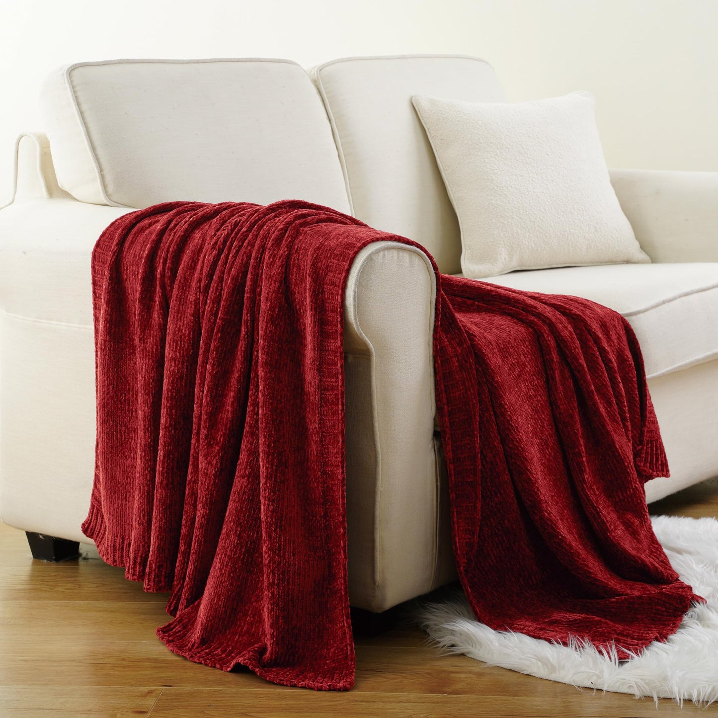 BATTILO HOME Christmas Red Throw Blanket for Couch, Chenille Knit Blanket for Sofa, Chair, Christmas Decor, Super Soft Blanket, 51"x67"