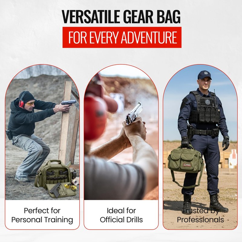 Gun Range Bags for Handguns and Ammo – Tactical Shooting Bag can Fits 3+ Pistols – Compact Gun Carrying Case with Durable Double Stitching Lockable YKK Zippers, Magazine Storage & Shoulder Strap