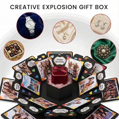 Koogel Explosion Gift Box, Handmade Exploding Photo Album Preassembled Surprise Picture Pop Up Love Box with Creative DIY Scrapbooking Accessories for Anniversary Birthday Wedding