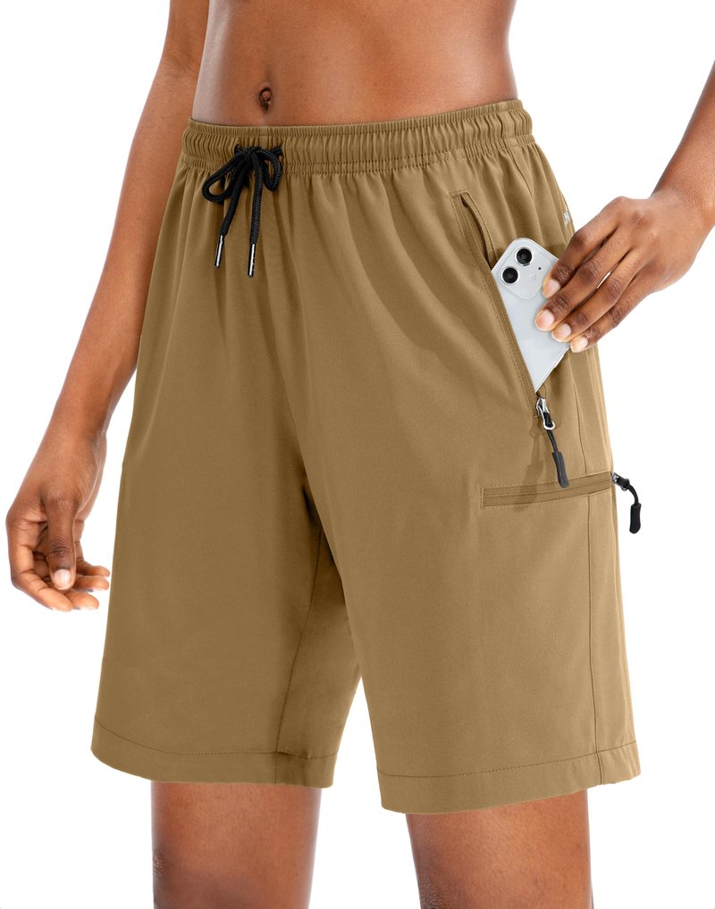 SANTINY Women's 5''/ 7''/9'' Hiking Cargo Shorts Quick Dry Lightweight Summer Shorts for Women Athletic Zipper Pockets(Dark Khaki_M)