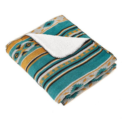 HORIMOTE HOME Aztec Patterned Soft Sherpa Throw Blanket Southwestern Navajo Tribal Style Warm Throw for Camping, Outdoor, Lightweight Boho Blanket for Couch, Bed, 152x203cm, Teal