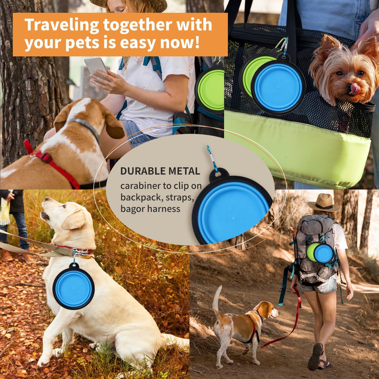 Collapsible Dog Bowls for Travel 2 Pack Dog Portable Water Bowl for Dogs Cats Foldable Feeding Watering Dish for Traveling Camping Walking with 2 Carabiners (Blue Green)