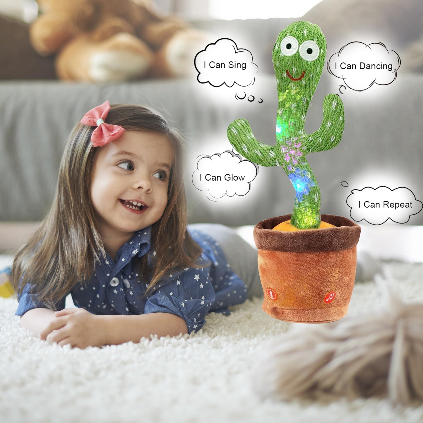 Ava's Toys Talking Cactus Toy with Voice Recording, Repeating, Nursery Songs- Dancing Cactus Sensory Toys for 1 Year Old – Soft Plush Toddler Toy for Boys and Girls – Fun and Interactive Features