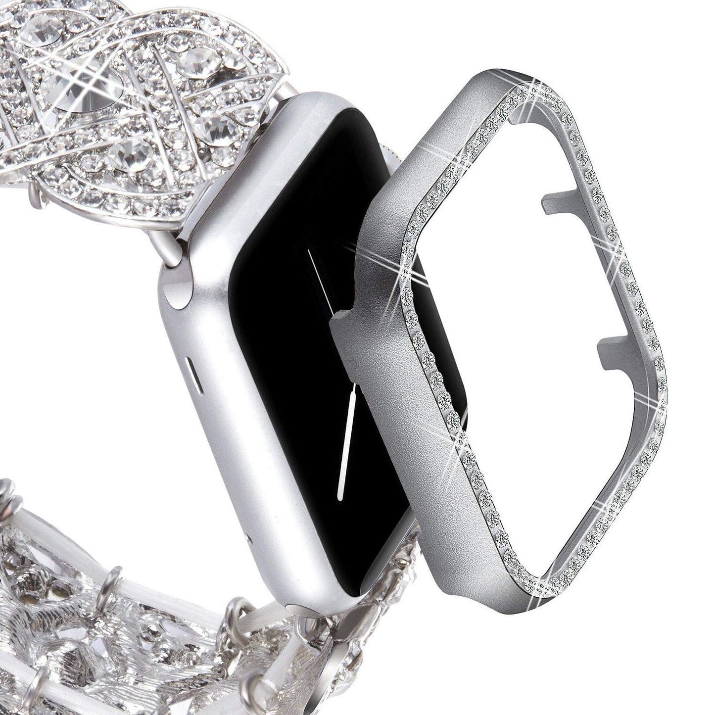 VIQIV Bling Protective Face Bumper Case Cover for Compatible with Apple Watch 38mm 42mm 40mm 44mm, Crystal Diamond Plate Frame Compatible with Apple iWatch Series 4 3 2 1 Silver