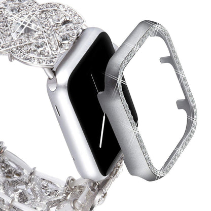 VIQIV Bling Protective Face Bumper Case Cover for Compatible with Apple Watch 38mm 42mm 40mm 44mm, Crystal Diamond Plate Frame Compatible with Apple iWatch Series 4 3 2 1 Silver