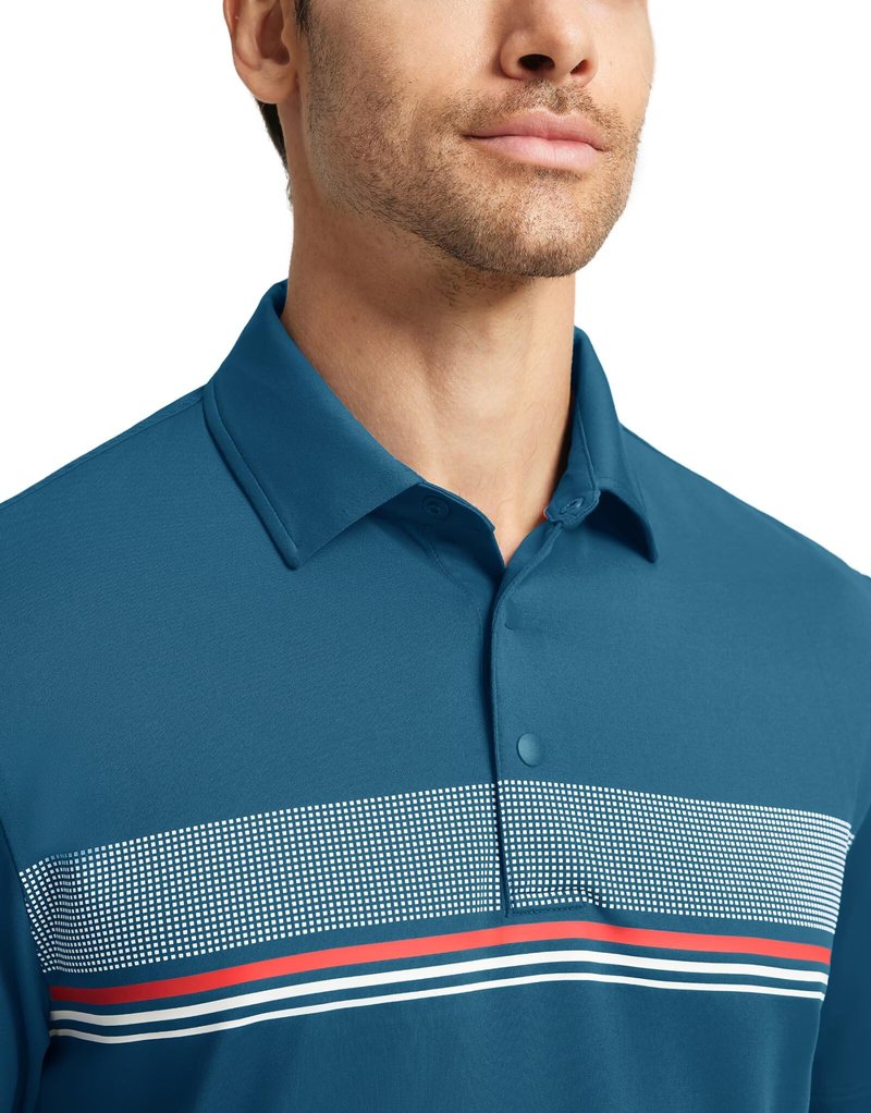 M MAELREG Golf Shirts for Men Dry Fit Moisture Wicking Lightweight Chest Striped Solid Casual Polo Shirts for Men Blue