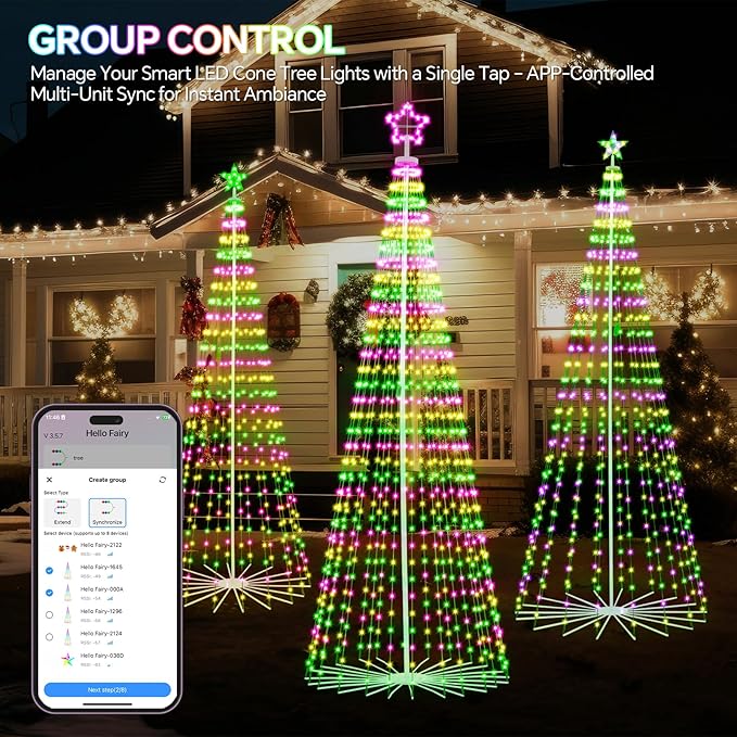 9 FT Smart Christmas Cone Tree Lights, 460 LED Lighted Outdoor Christmas Tree with Remote & App Control Timer, Music Sync, DIY RGB Color Changing for Indoor Outdoor Decorations