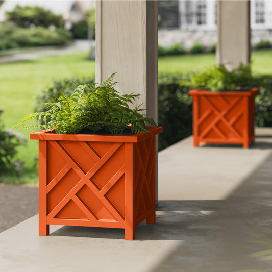 Lattice Design Outdoor Planter Box 2-Pack - 15.5” Square 16.5” Tall Terracotta Decorative Plant Pots for Front Porch Decor - Flower Pots Outdoor Planters for Porch Patio or Garden Decor by Pure Garden