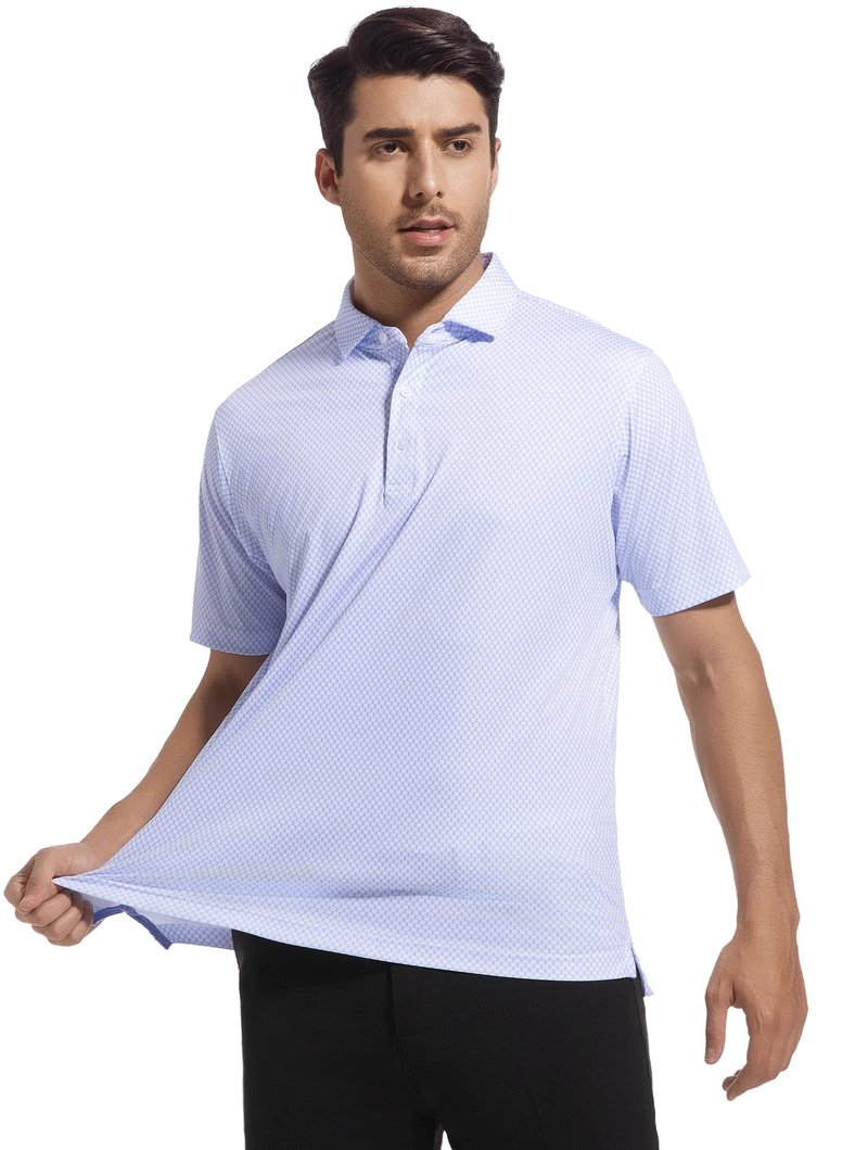 Esabel.C Mens Golf Shirts Print Moisture Wicking Short Sleeve Performance Dry Fit Stretch Active Polo Shirts for Men,BlueWhiteRing,XL