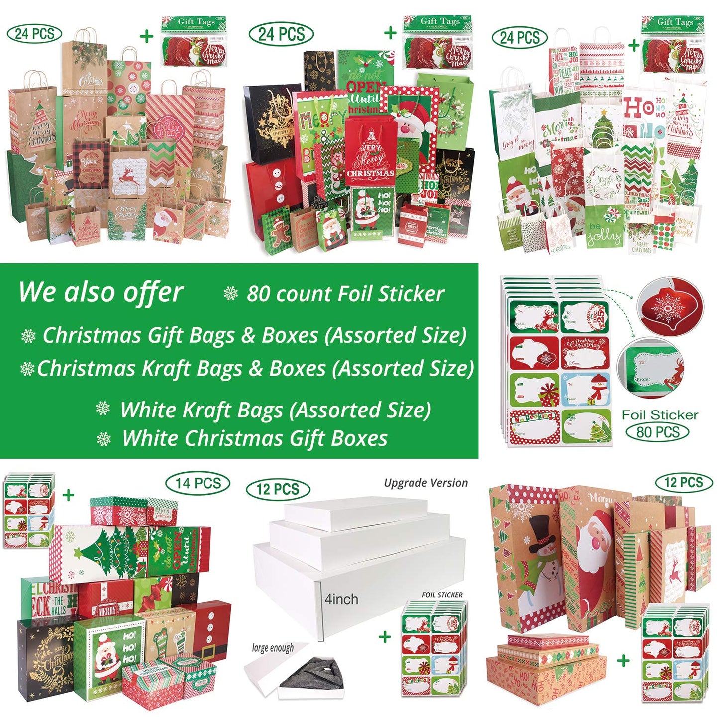 80-Count Foil Christmas Tag Stickers, 8 Jumbo Designs - Xmas to from Christmas Name Tags Write On Labels - Holiday Present Gift Labels