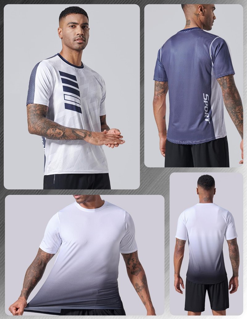 5 Pack Men’s Active Quick Dry Crew Neck T Shirts | Athletic Running Gym Workout Short Sleeve Tee Tops Bulk (Set 14, Medium) White