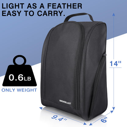 BIRDIEBLAST Golf Shoe Bag, Zipper Sports Shoe Strap Bag with Side Accessory Pocket for Storing Golf Accessories, Padded Golf Shoe Carry Bags with Clasped Strap Handle (Black)