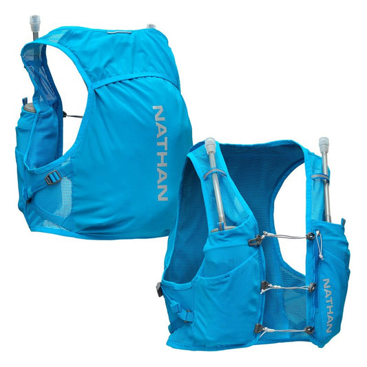 Nathan Unisex Hydration Vest - Lightweight, Quick-Fit Size Adjustment, Details, Includes Two 14oz Hydrapak Flasks, 4L Storage, Six Pockets for Running Essentials,Pinnacle Breeze, Electric Blue, L-XL
