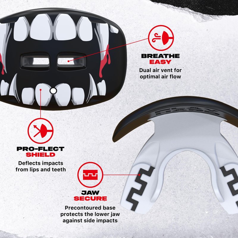 SafeJawz Sports Lip Guard, Football Mouth Guard with Connected Strap, Adults and Junior Breathable Lip Protector for Football, Lacrosse