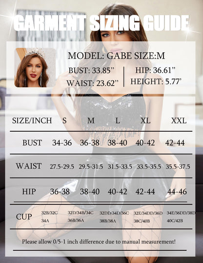 Avidlove Sequin Fringe Outfits Cosplay Lingerie Set Role Play Outfits Shiny Crop Top Bra Mini Skirt Black S