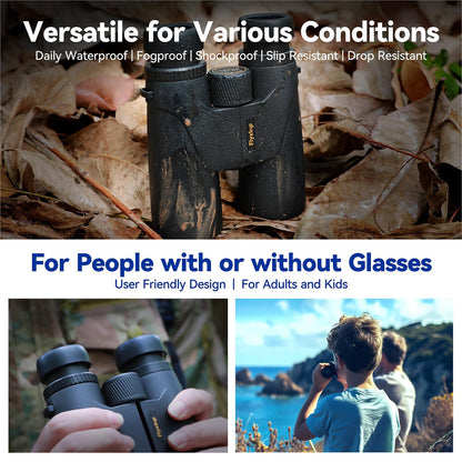 Fiyxlop 12x42 HD Binoculars for Adults - Upgraded BAK4 Prism and FMC Lens, Phone Adapter + Tripod for Bird Watching, Cruise Ships, Concerts, Hunting, Hiking, Wildlife Observation