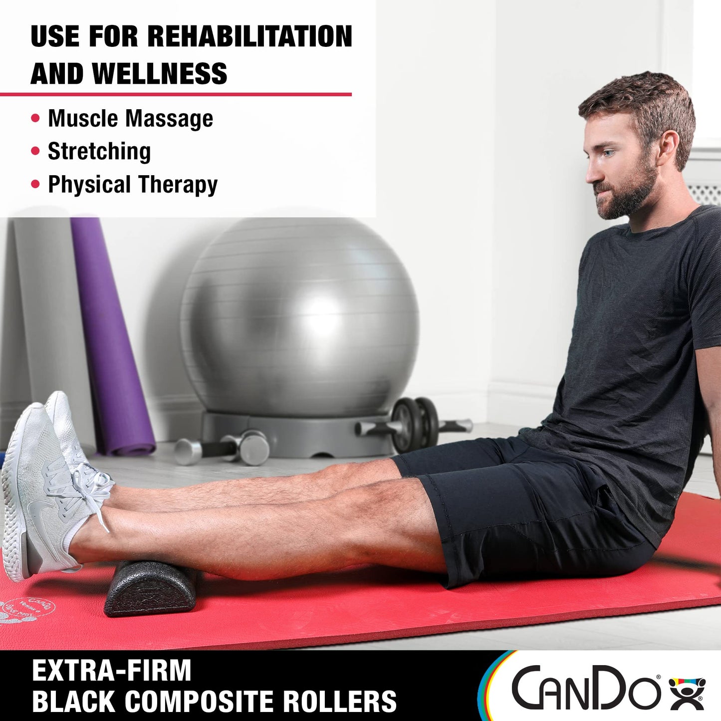 CanDo Black Composite High-Density Foam Rollers for Muscle Restoration Massage Therapy Sport Recovery and Physical Therapy 6" x 12" Half-Round